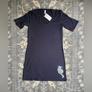 Yogacolors American Apparel navy blue cat print deep scoop neck t-shirt dress